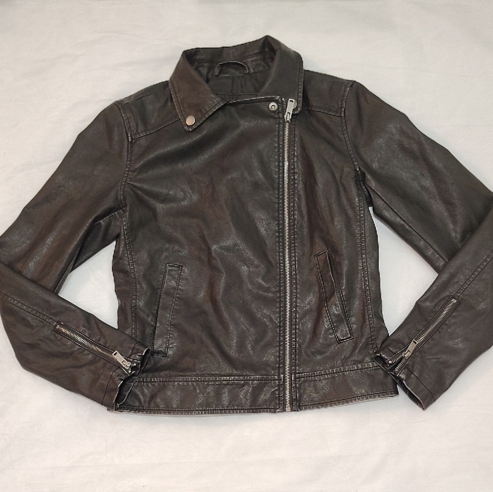 Universal Thread‎ Brown Leather Moto Jacket Asymmetrical Zipper